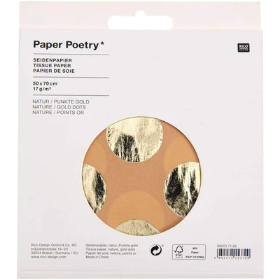 Paper Poetry Seidenpapier natur Punkte gold 70x50cm 4 Bogen Hot Foil