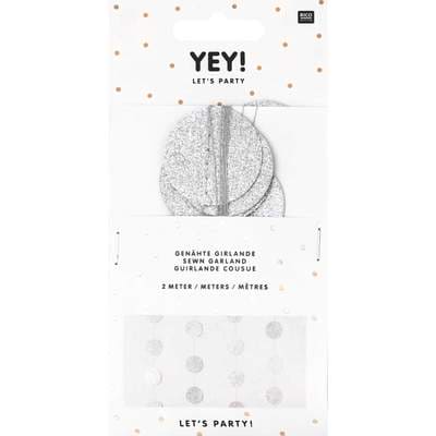 YEY! Let's Party Genähte Girlande Kreise 3,8cm Glitter-silber 2m