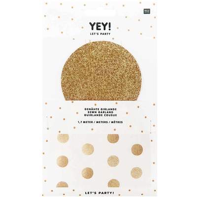 YEY! Let's Party Genähte Girlande Kreise 8cm Glitter-gold 1,7m