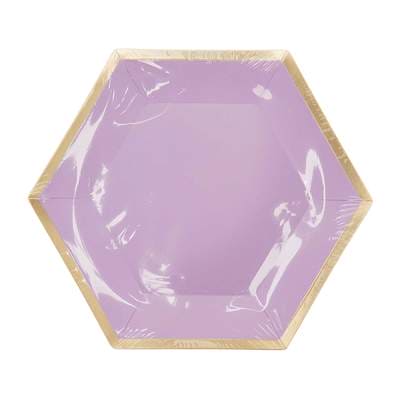YEY! Let's Party Pappteller Sechseck flieder-gold 16x13,5cm 10 Stück
