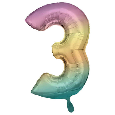 Zahlenballon 3 XXL  - Regenbogen Pastel | Boutique Ballooons