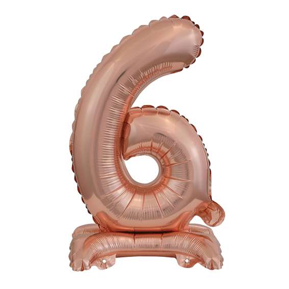 Ballon XS mit Standfuß - Zahl 6 - Rosegold
