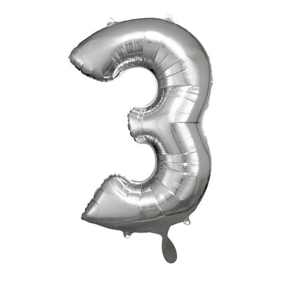 Zahlenballon 3 XL - Silber | Boutique Ballooons