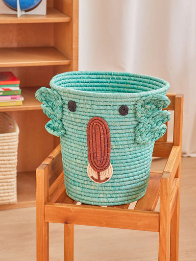 Rund Raffia Aufbewahrungskorb - Aqua - Koala Design