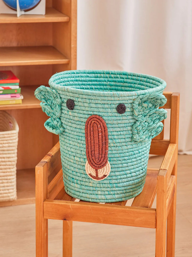 Rund Raffia Aufbewahrungskorb - Aqua - Koala Design