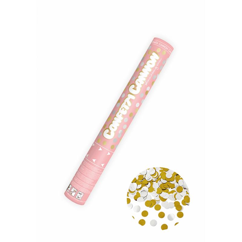 Konfettikanone - 40cm - Metallic - Dots - Silber & Gold