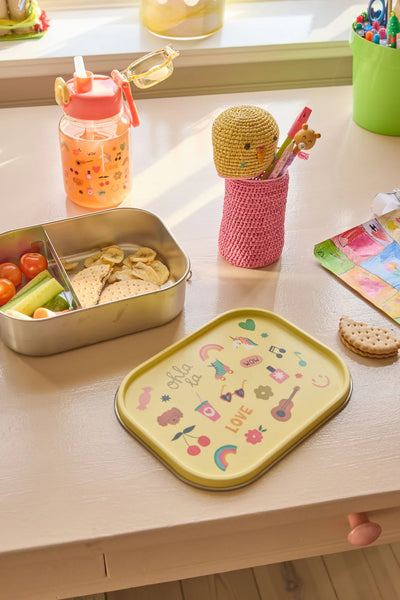 Groß Rostfreier Stahl Brotdose - Hellgelb - Unicorn Love Print