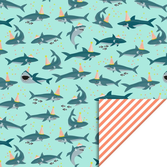 Geschenkpapier "Shark Pastel Mint - Stripe Fluor Orange" (70 cm x 3 m)