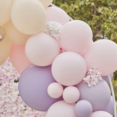 Luxe Pink, Lilac & Grey Balloon Arch with Hydrangeas