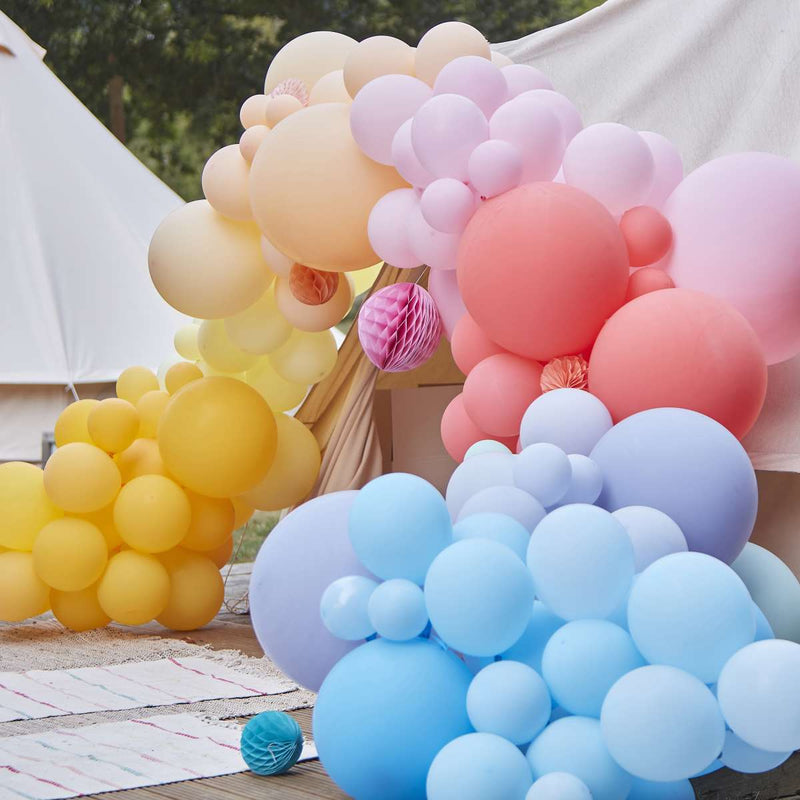Luxe Bright Balloon Arch with Paper Honeycombs