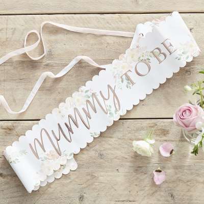 Floral Rose Gold Mummy To Be Baby Shower Sash | Boutique Ballooons