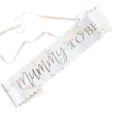 Floral Rose Gold Mummy To Be Baby Shower Sash | Boutique Ballooons