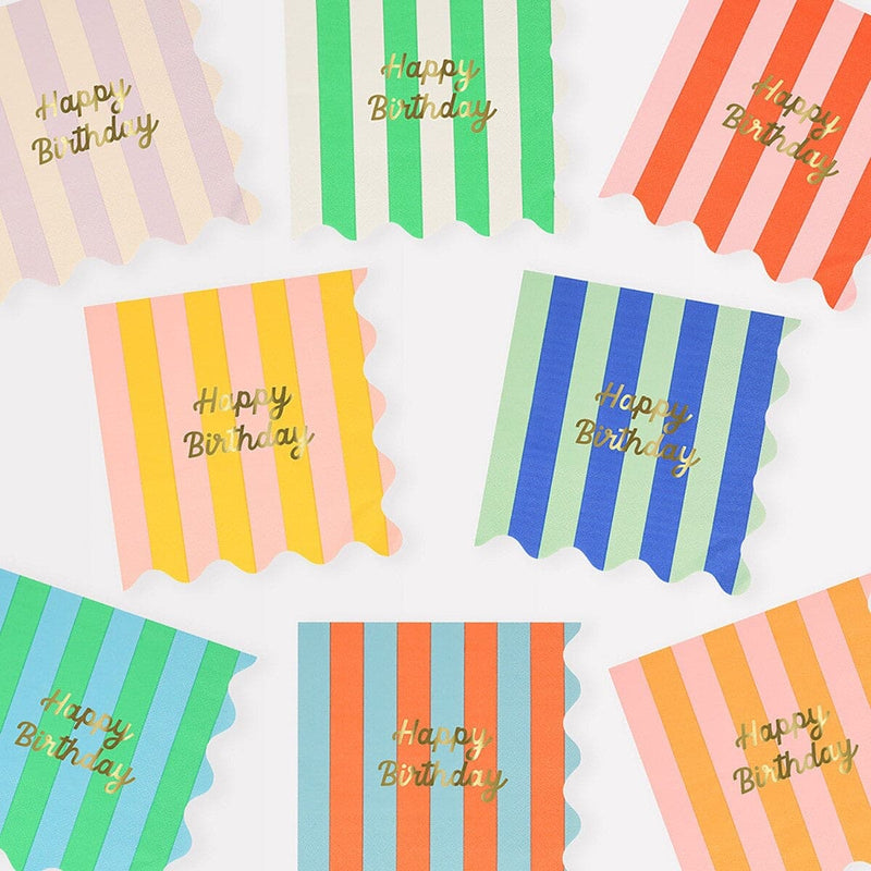 Stripe Happy Birthday Large Napkins (x 16)
