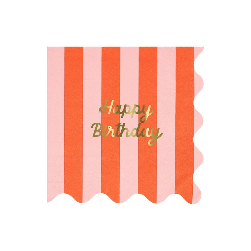 Stripe Happy Birthday Large Napkins (x 16)