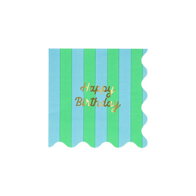 Stripe Happy Birthday Small Napkins (x 16)