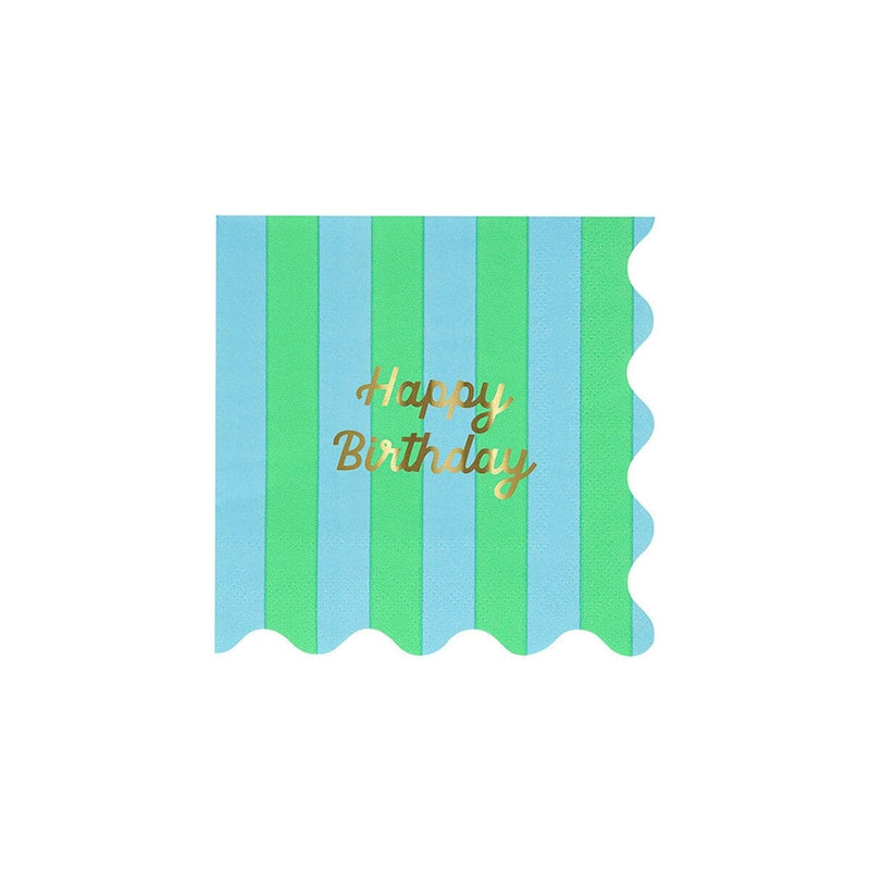 Stripe Happy Birthday Small Napkins (x 16)