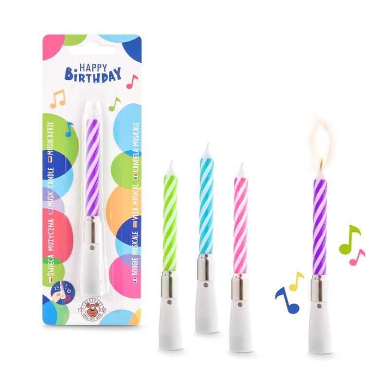 BF KERZE MIT SONG "HAPPY BIRTHDAY", 4-FACH SORTIERT
