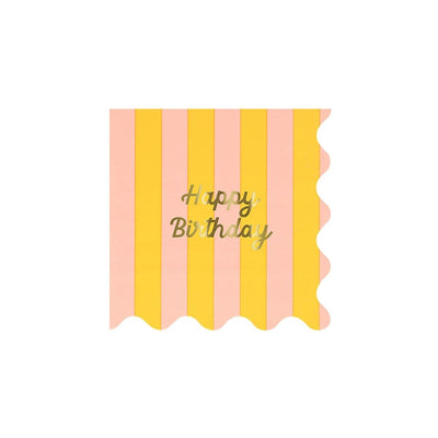 Stripe Happy Birthday Small Napkins (x 16)
