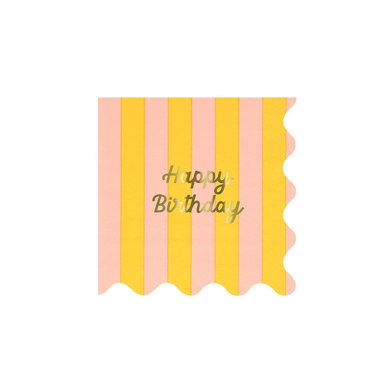 Stripe Happy Birthday Small Napkins (x 16)