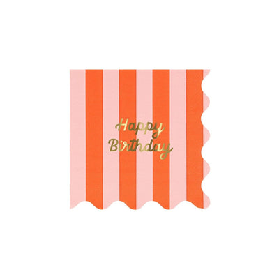Stripe Happy Birthday Small Napkins (x 16)
