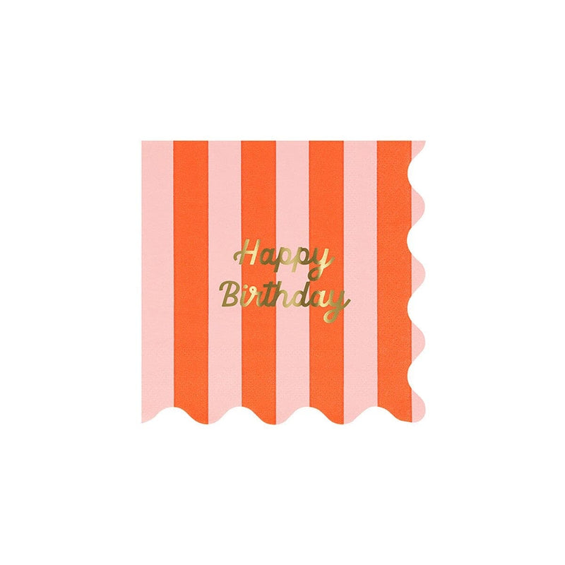 Stripe Happy Birthday Small Napkins (x 16)