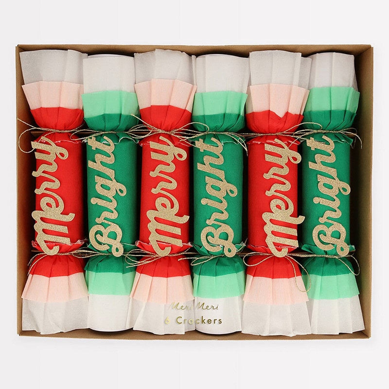 Merry & Bright Christmas Crepe No-Snap Crackers (x 6)