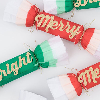 Merry & Bright Christmas Crepe No-Snap Crackers (x 6)