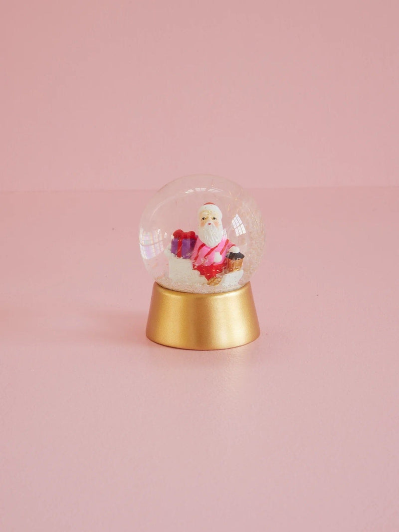 Rund Glas Schneekugel - Gold - Santa Print