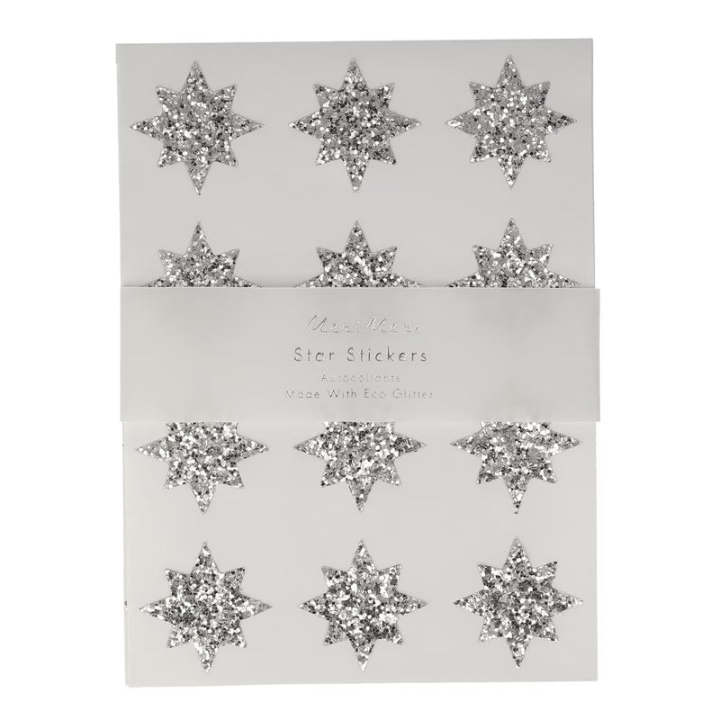 Silver Star Glitter Stickers (x 8 sheets)