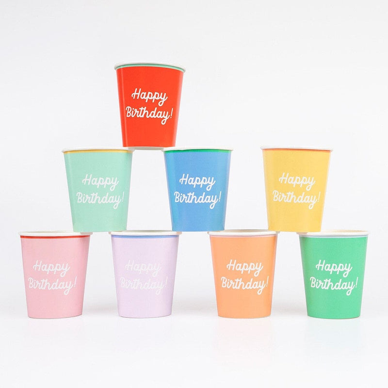 Mixed Happy Birthday Cups (x 8)