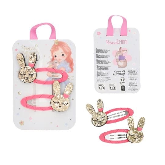 Princess Mimi Haarspangen Glitzer Motiv und Textil