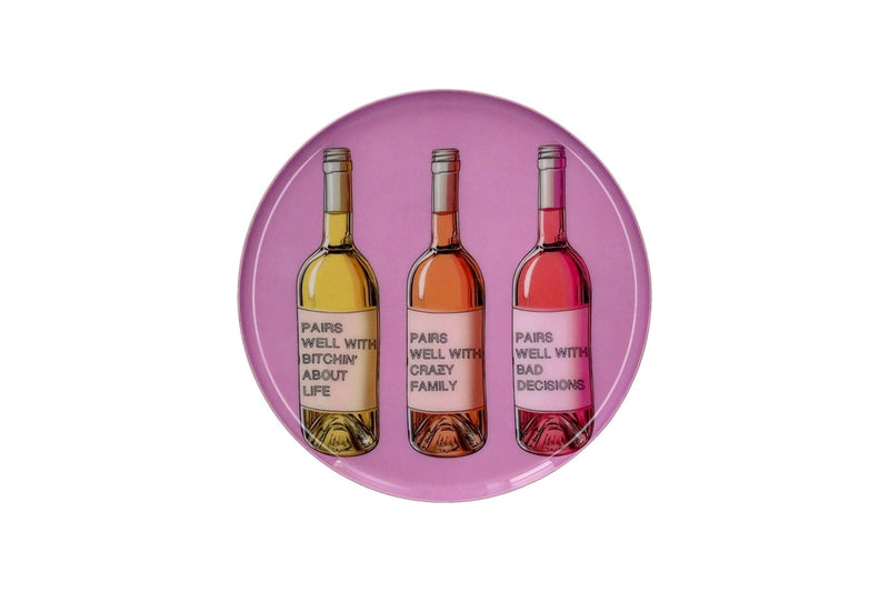 LOVE TRAYS, DEKOTABLETT, S, MOTIV: WEINFLASCHEN, RUND, ROSA