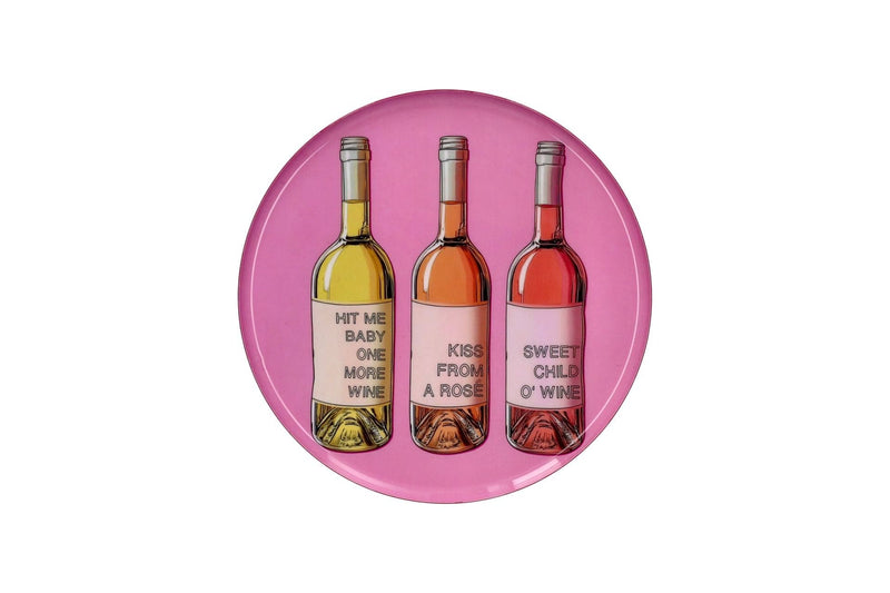 Love Trays, Dekotablett, M, Motiv: Weinflaschen, rund, rosa