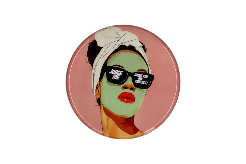 LOVE TRAYS, DEKOTABLETT, M, MOTIV: FRAU MIT GESICHTSMASKE, RUND, ALTROSA