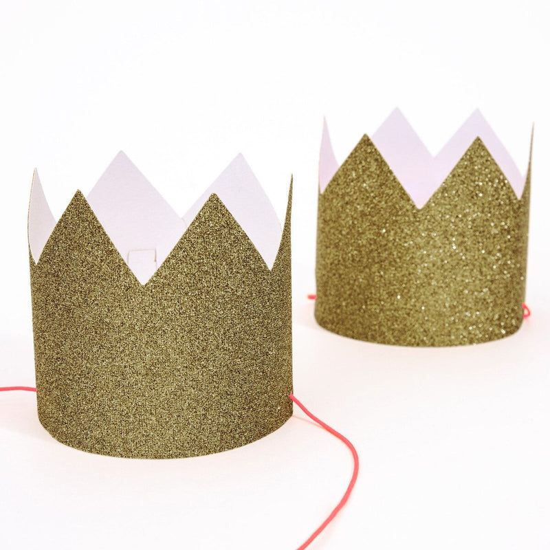 Mini Gold Glitter Crowns (x 8)