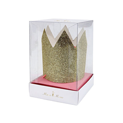 Mini Gold Glitter Crowns (x 8)