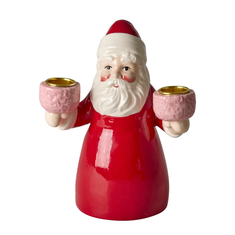 Groß Weihnachtsmann Keramik Kerzenhalter - Rot