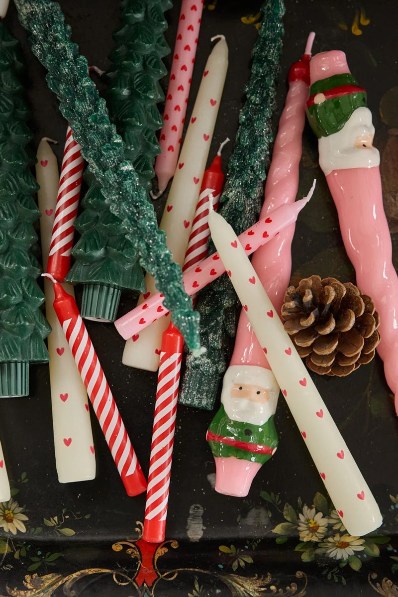 Kleine Paraffinwachs Kerzen - Rot - Candy Stripes Print