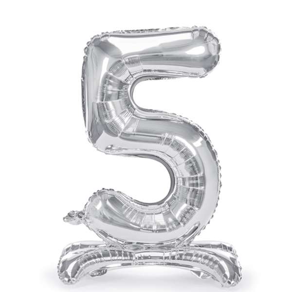 Ballon mit Standfuß XL - Zahl 5 - Silber | Boutique Ballooons