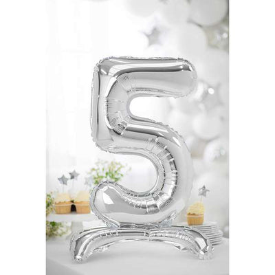 Ballon mit Standfuß XL - Zahl 5 - Silber | Boutique Ballooons