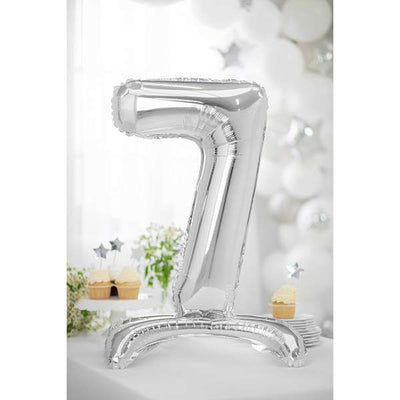 Ballon mit Standfuß XL - Zahl 7 - Silber