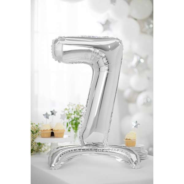 Ballon mit Standfuß XL - Zahl 7 - Silber