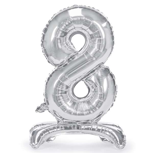 Ballon mit Standfuß XL - Zahl 8 - Silber | Boutique Ballooons