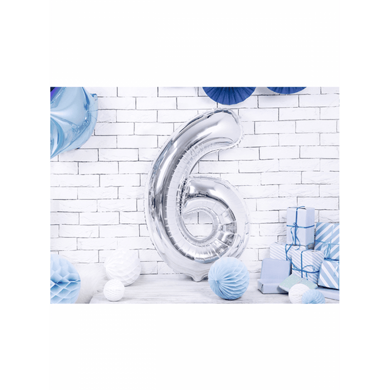 Zahlenballon 6 XXL  - Silber | Boutique Ballooons