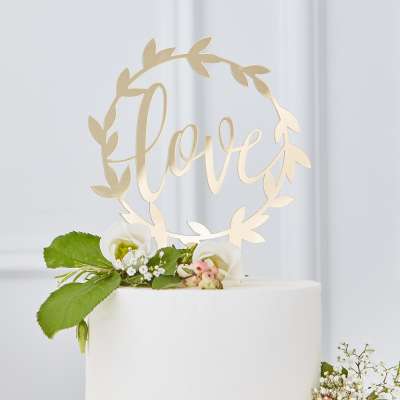 Gold Acrylic Love Wedding Cake Topper