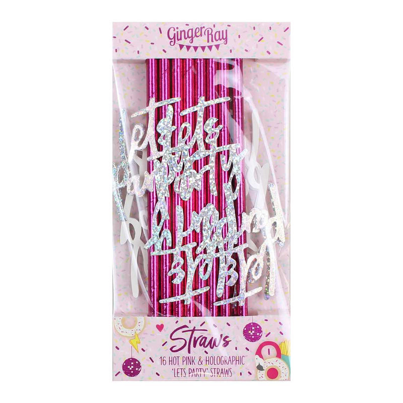 Hot Pink Foiled Lets Party Paper Straws - Good Vibes | Boutique Ballooons