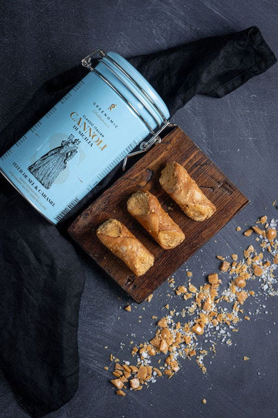 CANNOLI DI SICILIA FLEUR DE SEL & CARAMEL TIN | Boutique Ballooons