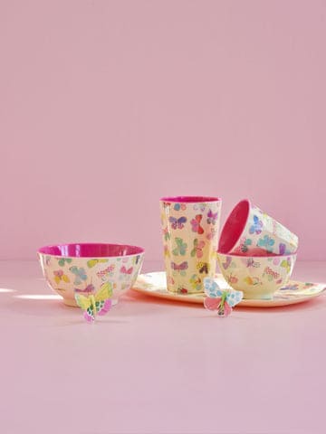 Tall Melamine Cup - Pink - Butterfly Print