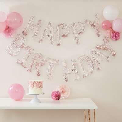 Clear Foil & Confetti Happy Birthday Balloons Banner