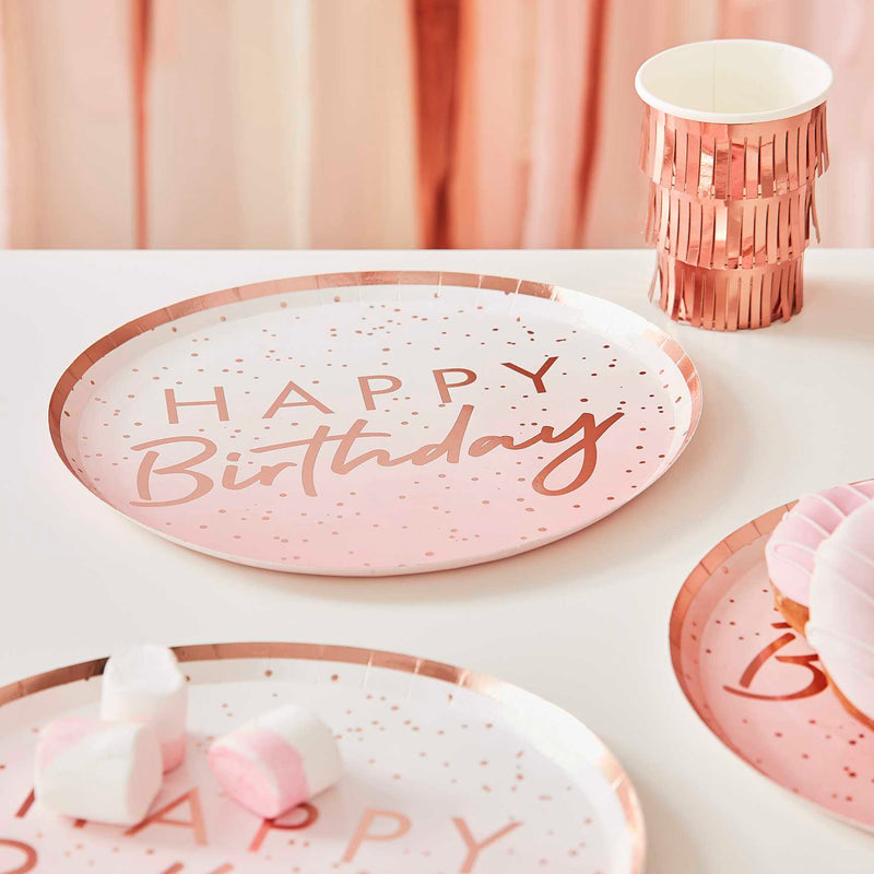 Rose Gold Ombre Paper Happy Birthday Plates